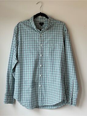 J.Crew Green Blue Gingham Button Down Shirt Mens Large 100% Cotton